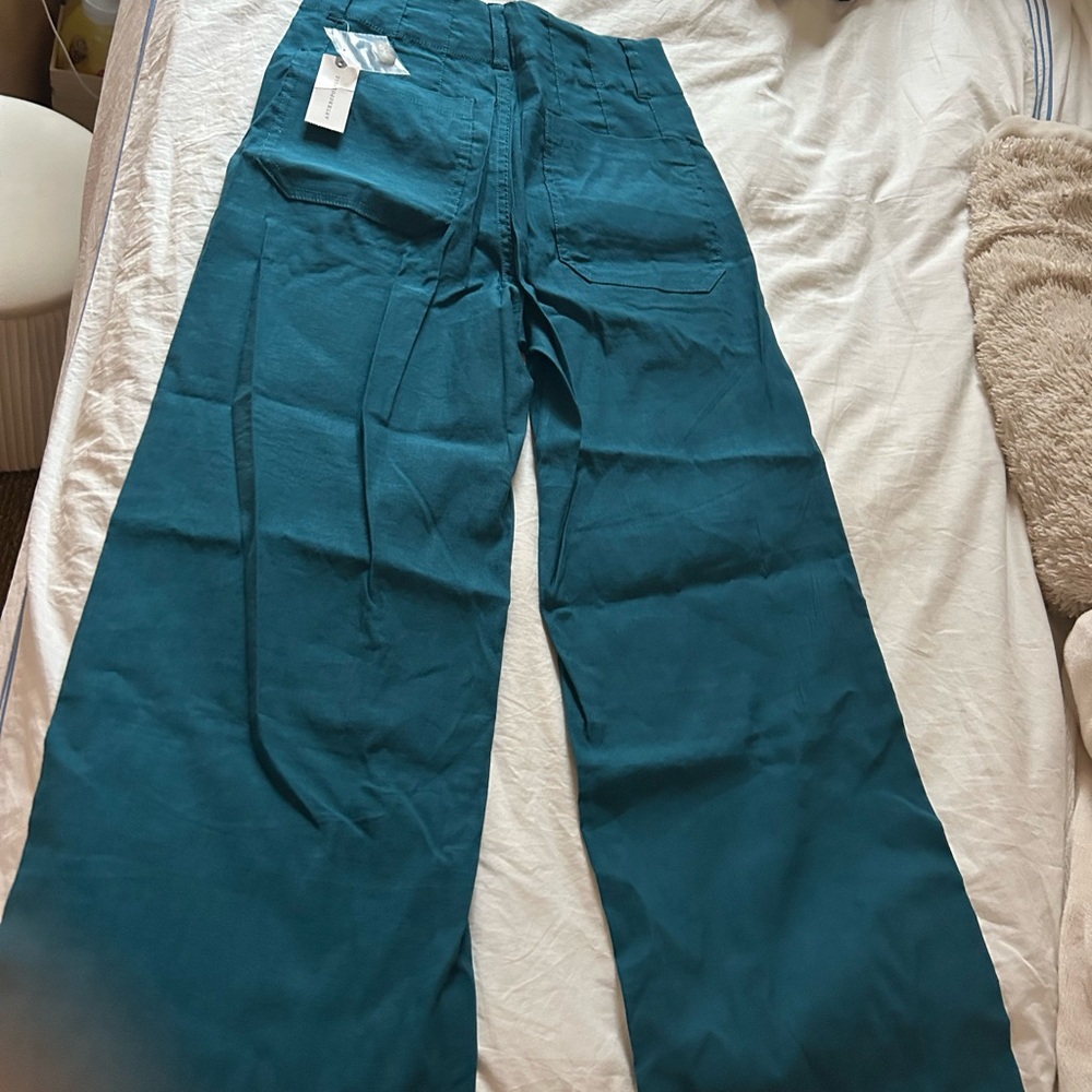 Anthropologie Teal Wide-Leg Trousers